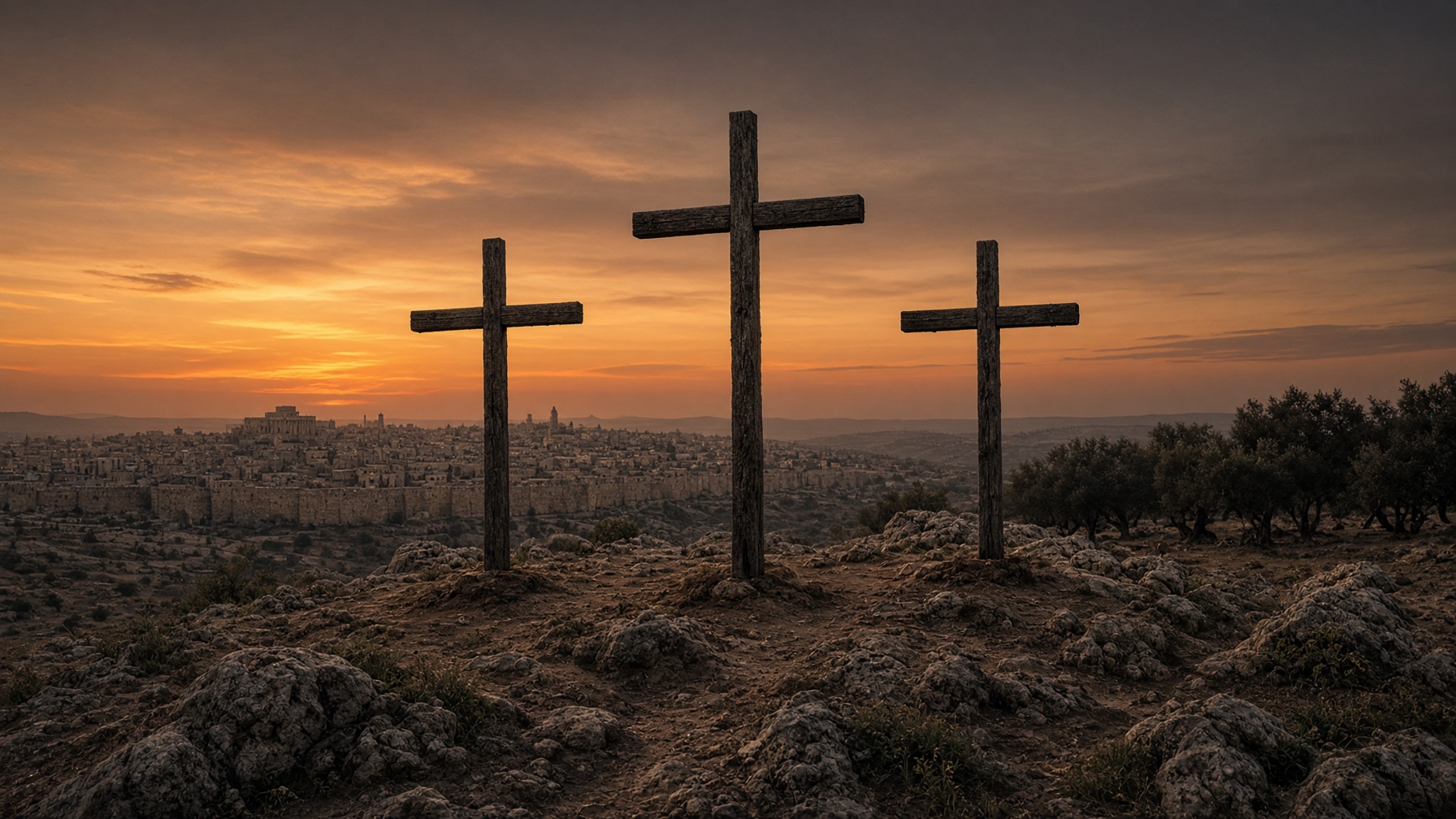 Empty crosses on Calvary